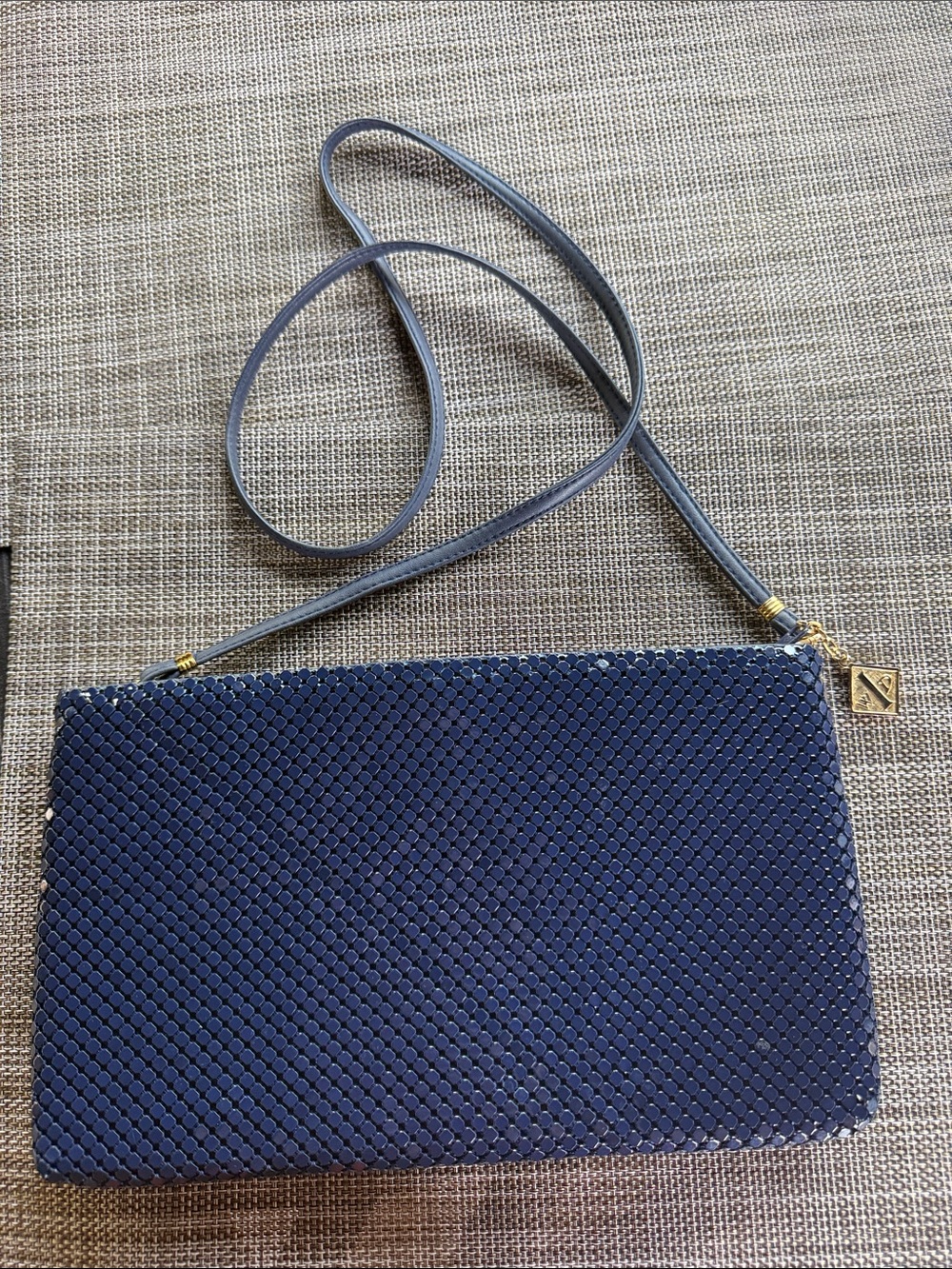 Whiting & Davis Navy metal mesh Crossbody with Gold Accents